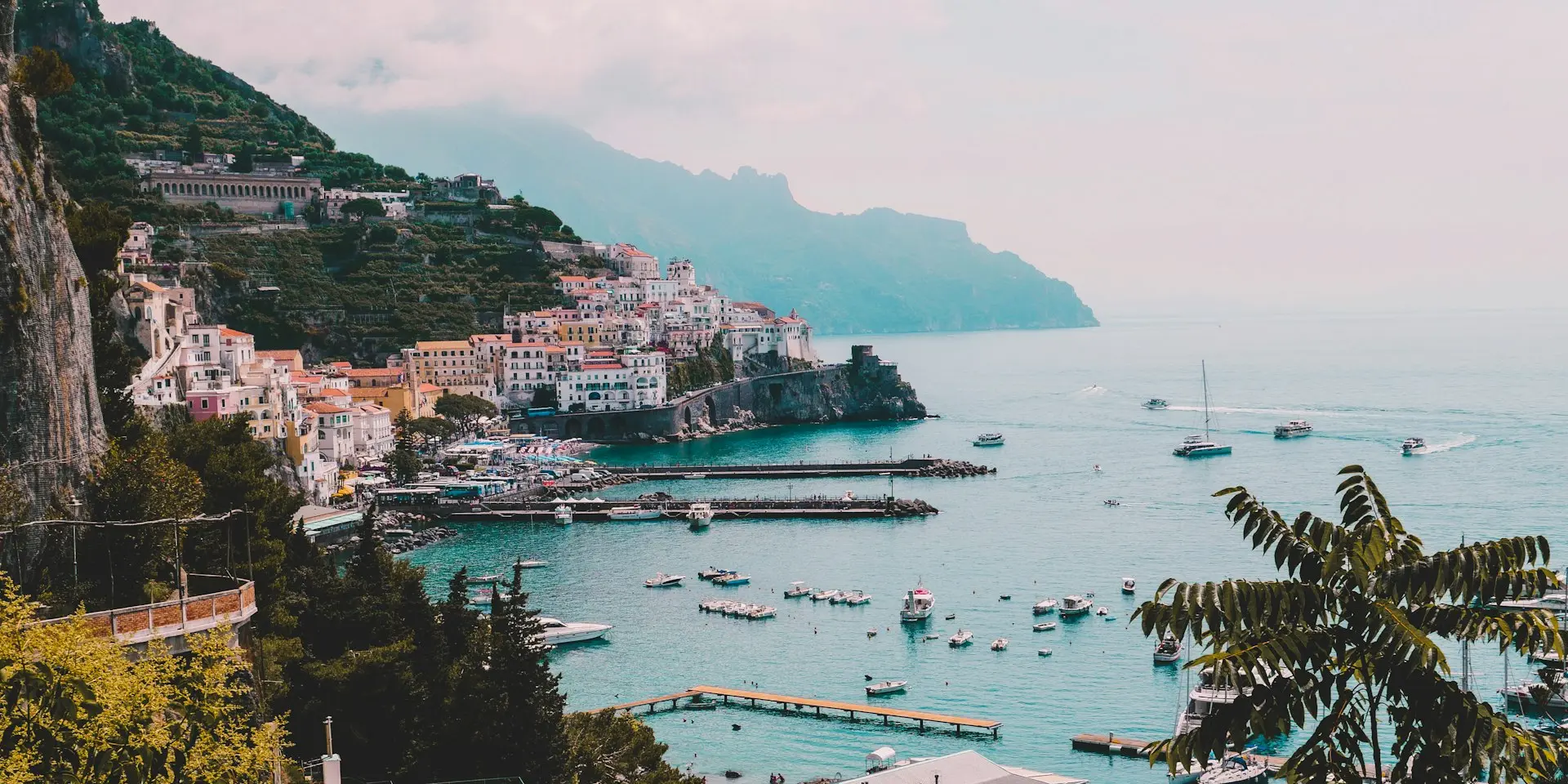 landscape photo of village houses near ocean